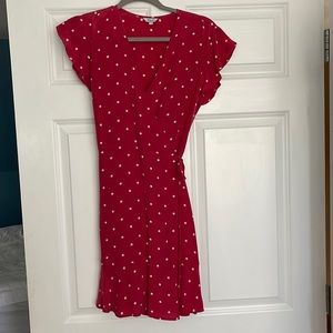 Raspberry Red 100% silk polka dot Rails dress